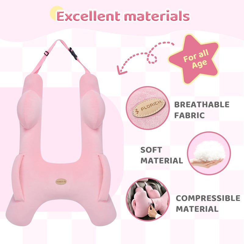 FLORICH Kids Travel Pillow, Car Sleeping Travel Pillow for Kids, Washable H-Shaped Pillow for Adults and Children to Support Head and Body for Road Trips Pillow for Car (Pink) - Image 3